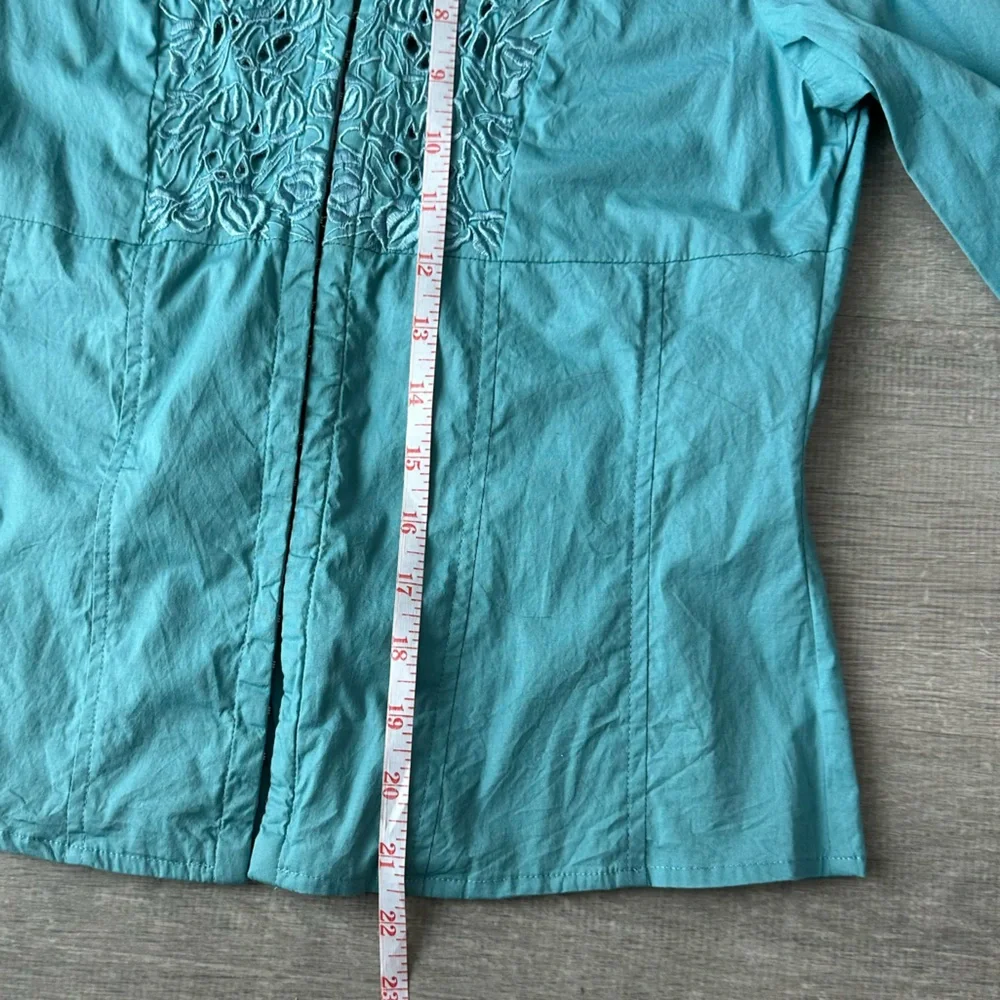 VTG Bebe Y2K Teal Hook & Eye Embroidered Blouse - Picture 6 of 7
